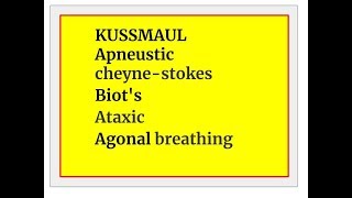 KUSSMAUL Apneustic Ataxic Agonal cheynestokes Biots breathing [upl. by Ojela549]