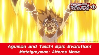 「DIGIMON ADVENTURE」Agumon and Taichi Epic Evolution Metalgreymon Alteros Mode [upl. by Groh]