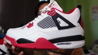 Jordan 4 Fire Red From DHGate  Review  On Foot [upl. by Kirst]