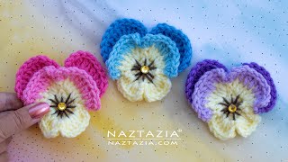 CROCHET PANSY FLOWER  How to Crochet Pansies and Flowers by Naztazia [upl. by Argile]