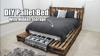 DIY Pallet Bed With Hidden Storage [upl. by Ricky]