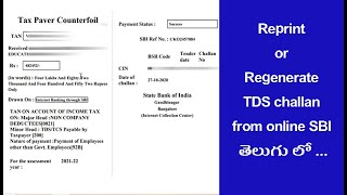 how to download TDS challan From SBI  Reprint or regenerate TDS challan from online SBI in Telugu [upl. by Oesile]