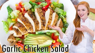 EASY Garlic Chicken Salad Recipe with Avocado Corn amp Peppers [upl. by Fesuy]