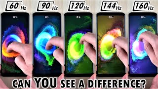 Slow Motion 160Hz vs 144Hz vs 120Hz vs 90Hz vs 60Hz  Smartphone Screen Refresh Rate Comparison [upl. by Tomaso]