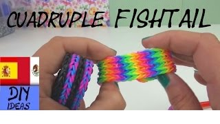 CÓMO HACER PULSERAS DE GOMITAS FISHTAIL CUADRUPES  SIN TELAR  TUTORIAL EN ESPAÑOL  DIY [upl. by Caesar]