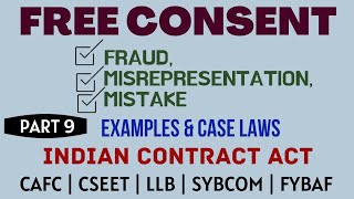 Fraud  Misrepresentation  Mistake  Free Consent  Indian Contract Act  Caselaws  Example [upl. by Frierson]