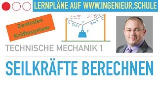 Seilkräfte berechnen Zentrales Kräftesystem – Technische Mechanik 1 [upl. by Amos316]