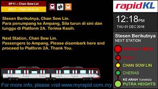 RapidKL LRT AmpangSri Petaling Line Train Announcement [upl. by Sirkin]