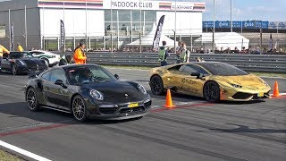 Porsche 991 Turbo S vs Lamborghini Huracan LP6104 [upl. by Annyahs]