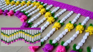 Multicoloured Flower toran design Easy hindi tutorial video Woolen door hanging New Crochet toran [upl. by Elak]