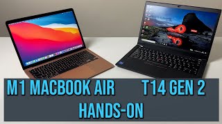 MacBook Air M1 vs ThinkPad T14 Gen 2 Intel Comparison [upl. by Ardnasxela]