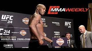 UFC 214 Official WeighIns Jon Jones Pulls Shorts Down [upl. by Soalokcin]