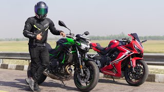 Kawasaki Z650 vs CBR650R  Comparison amp Short Race [upl. by Dearman]