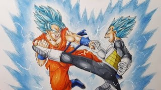 Drawing Goku VS Vegeta  Super Saiyan Blue [upl. by Dee]