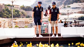 Max Verstappen and Checo Perez HOOK A DUCK in Monaco [upl. by Lonne]