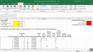 Spreadsheet Simulation Model  Single Server Queueing System BY CUSTOMER Model 2 [upl. by Sigismundo]