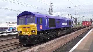 Class 66 diesel locomotives variety in colour [upl. by Ihcehcu268]