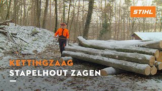 Stapelhout zagen  STIHL Kettingzagen [upl. by Htabmas]