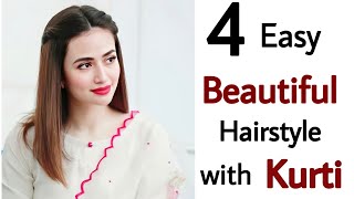 4 easy beautiful hairstyle  New open hairstyle with Indian outfit  short hair hairstyle [upl. by Neelhtac]