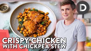 SUPER EASY Crispy Chicken amp Chickpea Stew [upl. by Jehial]