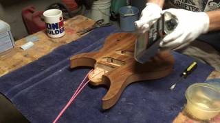 How To Apply A Wipe On Polyurethane Finish On A Guitar Part 2 [upl. by Yelwah]