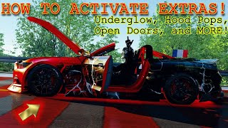 How To ACTIVATE EXTRAS in Assetto Corsa UNDERGLOW Open DOORS HOOD amp TRUNK Pop amp MORE [upl. by Padget815]