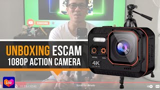 Unboxing ESCAM 1080p 4K Waterproof Action Sports Camera and ESCAM WEIFENG 3520 Aluminum Tripod [upl. by Ylimme]