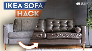 IKEA Sofa Hack  Leather Slipcover  Legs  Tufting Makeover [upl. by Kcoj]