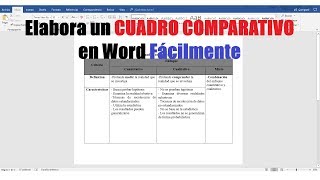 CÓMO HACER UN CUADRO COMPARATIVO EN WORD FÁCILMENTE [upl. by Skye215]