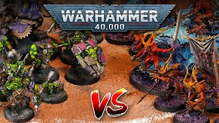 Orks vs Khorne Daemons Warhammer 40k DEATHMATCH Game 1 [upl. by Nodnek]