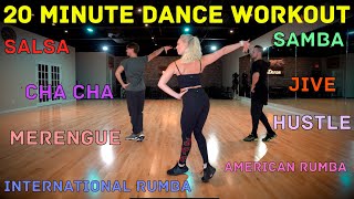 20 Minute Beginner Dance Workout  Hustle Salsa Merengue Cha Cha Rumba and Jive  Follow Along [upl. by Kessler]