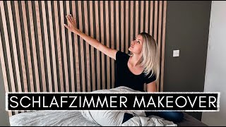 Low Budget DIY Lattenwand  Slatwall selber machen amp IKEA Bett Hack  Schlafzimmer MAKEOVER [upl. by Trebla]