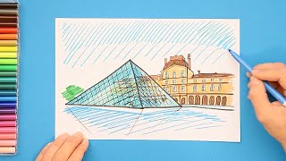 How to draw the Louvre Museum Paris [upl. by Dalton]