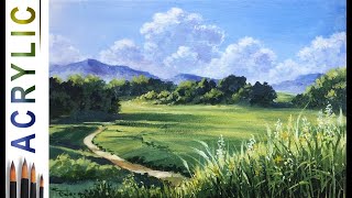 Summer fields How to paint landscape 🎨ACRYLIC Tutorial DEMO [upl. by Rettuc910]