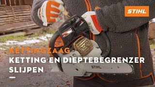 Ketting en dieptebegrenzer slijpen  STIHL Kettingzagen [upl. by Delbert352]