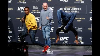 UFC 248 Israel Adesanya Yoel Romero Have Dance Off After Staredown  MMA Fighting [upl. by Rossing]