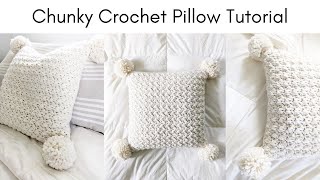 Easy Crochet Pillow Cover for Beginners That Uses Chunky BulkyWeight Yarn [upl. by Kimberly]