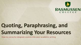 Quoting Paraphrasing Summarizing in APA [upl. by Nahshun512]