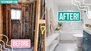 DIY Small Bathroom Renovation with EXTREME before amp after  Lake House Makeover  The DIY Mommy [upl. by Annaira]