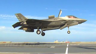 F35B Fighter Jet Take Off and Land Onboard HMS Queen Elizabeth Aircraft Carrier [upl. by Pan]