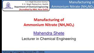 Manufacturing of Ammonium Nitrate [upl. by Annawd]