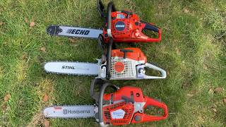 Husqvarna 550xp mark II vs Stihl ms 261 c vs Echo cs501 sx  Chainsaw comparison video [upl. by Meilen]