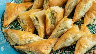 Spanakopitakia Greek Spinach Pie Triangles The best appetizer [upl. by Etnuaed]