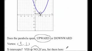 Finding the vertex xintercepts and axis of symmetry from the graph of a parabola [upl. by Edwin]