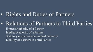 Unit IV  Rights And Duties Of Partners  Relation of Partners to Third Parties [upl. by Tedda]