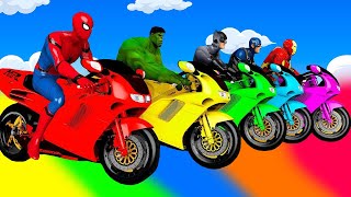 الأبطال الخارقين على القضبان دوامة قمع جسر 🏍️🐱‍SPIDER MANon Motorcycle in Spiral Bridge Stunt Rid [upl. by Mitzl937]