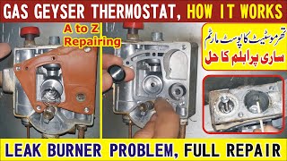 Thermostat Full Repair of Gas Geyser  Working  Leaks  Burner  Pilot  Cell  Thermocouple Fault [upl. by Okiman627]