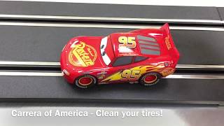 Carrera slot cars  How to clean tires set the brushes and stay on the track [upl. by Goodyear]