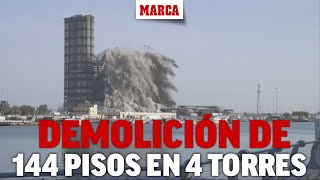 Rápida demolición de 144 pisos en 4 torres en Emiratos Arabes con una explosión controlada I MARCA [upl. by Castora]