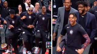 Nets bench go crazy amp shows everyone why they are the most dancing NBA team [upl. by Krystalle414]